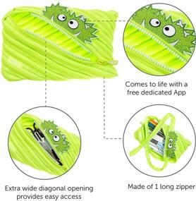 img 1 attached to 🖍️ Large Talking Monstar Pencil Case by ZIPIT - Holds 60 Pens, One Long Zipper! (Lime)