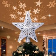 lighted star christmas tree topper with led projector - rotating stars and snowflakes, hollow silver glitter 3d star xmas tree decor - plug-in powered for festive holiday decorations logo