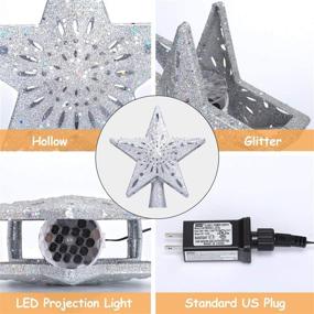img 1 attached to Lighted Star Christmas Tree Topper with LED Projector - Rotating Stars and Snowflakes, Hollow Silver Glitter 3D Star Xmas Tree Decor - Plug-in Powered for Festive Holiday Decorations