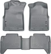 🌧️ husky liners - 98952 weatherbeater front & 2nd seat floor mats for 2005-15 toyota tacoma double cab, grey - complete footwell coverage logo