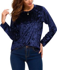 img 2 attached to 💃 Velvet T-Shirt for Women: Casual Long Sleeve Vintage Top