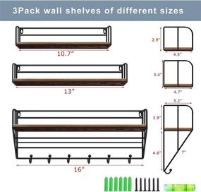img 1 attached to 🪑 Versatile Rustic Wooden Floating Shelves with 6 Hooks – Ideal Wall Storage Rack for Bathroom, Kitchen, Bedroom, Trophy – Set of 3