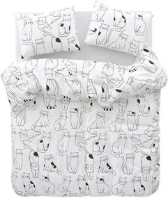 img 1 attached to 🐱 Wake In Cloud Cat Duvet Cover Set - 100% Cotton Bedding with Charming Hand-drawn Cats Pattern - Full Size, 3pcs - Zipper Closure Included