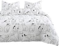 🐱 wake in cloud cat duvet cover set - 100% cotton bedding with charming hand-drawn cats pattern - full size, 3pcs - zipper closure included logo