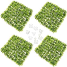 img 4 attached to 🐠 Haiabei 4 Pack Aquarium Fake Grass Mat Fish Tank Artificial Turf Aquatic Grass Plastic Lawn 10 inches Square Landscape Green Plant with 16 Suction Cups for Saltwater Freshwater Tropical Fish Tank Decoration