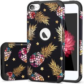 img 4 attached to 🍍 Vibrant Pineapple & Star Pattern iPod Cases for Teens | Slim & Protective iPod Touch 5/6/7th Gen Covers by Fingic - Floral Pineapple/Black & Gold Shinny Star Design