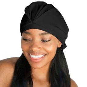 img 2 attached to 💤 Ultimate Comfort and Style: Kitsch Satin Hair Bonnet for Sleeping - Sleep Bonnet for Women, Black