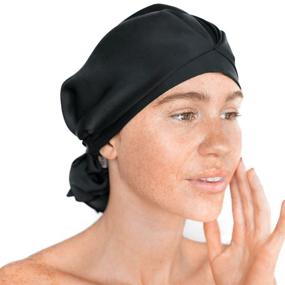 img 4 attached to 💤 Ultimate Comfort and Style: Kitsch Satin Hair Bonnet for Sleeping - Sleep Bonnet for Women, Black