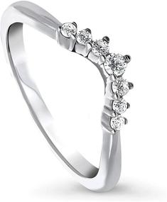 img 4 attached to 💍 BERRICLE Rhodium Plated Sterling Silver Round CZ Wishbone Curved Band with 7-Stone Cubic Zirconia - Perfect for Weddings