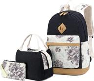 🎒 bluboon canvas school backpack set for teen girls, bookbag for women, laptop backpack with lunch tote bag and purse (floral black) logo