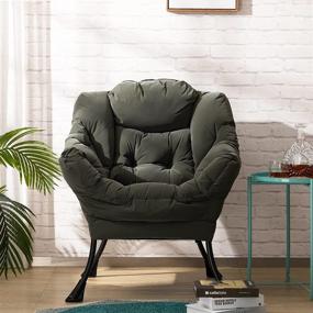 img 1 attached to 🪑 HollyHOME Large Fabric Lazy Chair - Modern Accent Lounge Chair with Steel Frame, Leisure Sofa Chair with Armrests, Side Pocket, and Nanometer Atrovirens Color