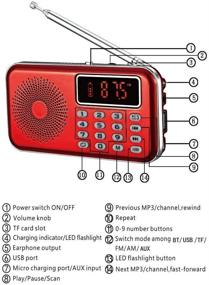 img 1 attached to 📻 Portable AM FM Radio with Bluetooth Speaker, SD Card Player, MP3 Player, Headphone Socket, Auto Scan Save, Rechargeable Battery Transistor Radio (Red)