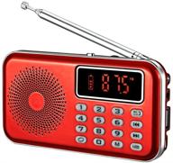 📻 portable am fm radio with bluetooth speaker, sd card player, mp3 player, headphone socket, auto scan save, rechargeable battery transistor radio (red) logo