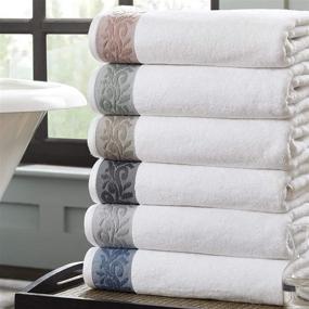 img 2 attached to 👑 Premium Modern Threads 600 GSM 6-Piece Towel Set: Luxurious Silver with Filgree Jacquard Border