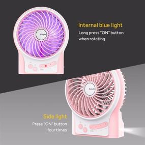 img 2 attached to 🔋 EasyAcc Rechargeable Battery Fan: 2600mAh Table Fan with Adjustable 3 Speeds, Internal & Side Light - Perfect Handheld Mini USB Fan for Traveling & Camping, Pink