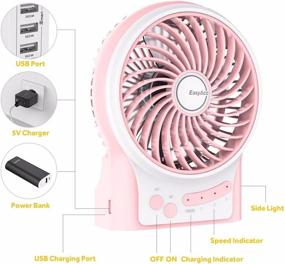 img 1 attached to 🔋 EasyAcc Rechargeable Battery Fan: 2600mAh Table Fan with Adjustable 3 Speeds, Internal & Side Light - Perfect Handheld Mini USB Fan for Traveling & Camping, Pink