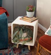 🪑 deco 79 fiber clay and wood accent table - white/lightbrown, 16" x 21" - stylish furniture for modern interiors! logo