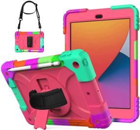 img 4 attached to AVAKOT iPad 9th Generation Case 2021 with Pencil Holder and Shoulder Strap Stand - Heavy Duty Shockproof Cover for iPad 10.2 Inch 8th Generation 2019/2020/2021, Rose Color