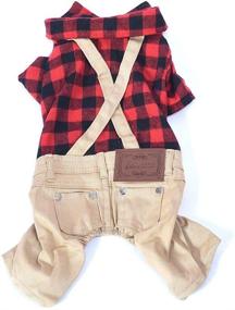 img 4 attached to 🐶 Companet Dog Overalls: Stylish Pet Outfit with Ombre Black/Red Plaid Top and Beige Jeans Pants for Small Dogs