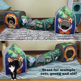 img 1 attached to 🐱 Optimized Search: Jungle Cat Cube Combo, Collapsible Cat Cube, Bed, Tunnel, and Toys for Cats by Kitty City