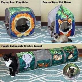 img 2 attached to 🐱 Optimized Search: Jungle Cat Cube Combo, Collapsible Cat Cube, Bed, Tunnel, and Toys for Cats by Kitty City