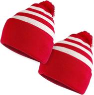 🎩 red white striped pom pom cuff beanie hat by armycrew logo