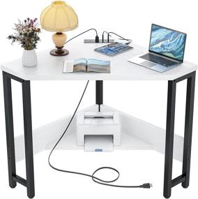 img 3 attached to 🖥️ Compact White Corner Desk with Outlets, USB Ports, and Storage - Ideal for Small Spaces, Home Offices, Workstations, Living Rooms, and Bedrooms