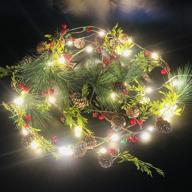 🎄 festive 6.5ft christmas garland with lights & pine cones - 30 led battery powered garland lights with red berries, pine needles, and red bells - perfect xmas tree decorations for holiday party logo