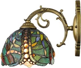 img 1 attached to 🐉 LITFAD Turquoise Dragonfly Wall Sconce: Tiffany Style Stained Glass Wall Light for Bedroom, Staircase, Hotel - Victorian Decorative Wall Lamp with 8" Width