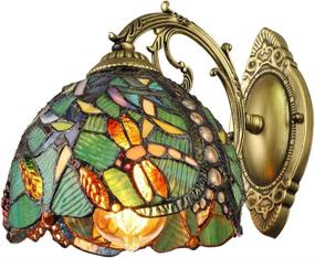 img 2 attached to 🐉 LITFAD Turquoise Dragonfly Wall Sconce: Tiffany Style Stained Glass Wall Light for Bedroom, Staircase, Hotel - Victorian Decorative Wall Lamp with 8" Width