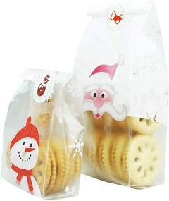 img 4 attached to 🎄 100шт Рождественские пакеты для угощений: Cellophane Cookie & Candy Bags от Fashionclubs с самоклеящимися наклейками для запечатывания