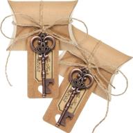 🗝️ antique copper skeleton key bottle openers wedding favor set with pillow shape candy box and escort tag card – 100 sets логотип