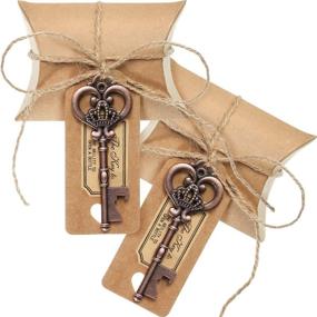 img 4 attached to 🗝️ Antique Copper Skeleton Key Bottle Openers Wedding Favor Set with Pillow Shape Candy Box and Escort Tag Card – 100 Sets