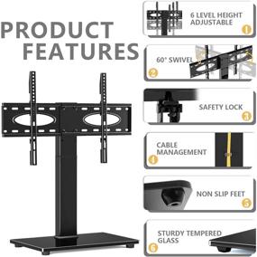 img 3 attached to 📺 Height Adjustable TableTop Swivel TV Stand for 37-70 inch TV, Tempered Glass Base, VESA 600x400mm, Holds up to 110 lbs - Ideal for 4K Plasma LCD LED OLED Flat Screens