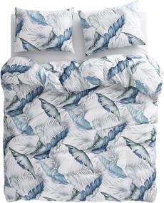 img 1 attached to 🌿 Wake In Cloud - Blue Green Tropical Leaves Comforter Set, Luxurious 100% Cotton Fabric with Soft Microfiber Fill for King Size Beds
