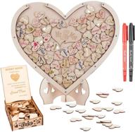📔 customizable wooden wedding guest book alternative set with stand, rustic heart-shaped wooden sign book, heart storage box, and guest signature instructions - perfect gift for rustic weddings with 75 hearts logo