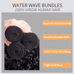 img 3 attached to 10A Brazilian Virgin Curly Human Hair Bundles - 22 Inch Water Wave Bundles - Unprocessed Wet and Wavy Hair Weave for Women - Natural Black Ocean Wave Human Hair Extensions - 100g/Bundle