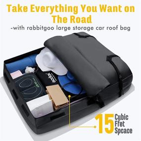 img 1 attached to rabbitgoo Rooftop Cargo Carrier: Waterproof Car Roof Top Bag, Heavy Duty Straps, Large 15 Cubic Feet Capacity