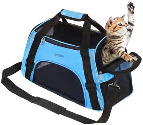 img 4 attached to 🐱 JMOON Airline Approved Cat Carrier Bag Soft-Sided - Comfortable Pet Travel Carrier for Cats and Dogs, Portable and Foldable Pet Bag (Small Size, Blue Color)