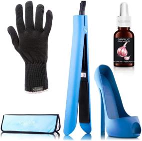 img 4 attached to 🔥 StyleHair 7 in 1 Flat Iron Set + Cinderella Holder, Hair Serum, Clips, Heat Protectant Case & Gloves - Straightens, Waves, Curls - Blue