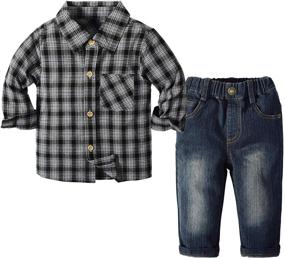 img 4 attached to 👕 Dapper Denim: Little Piece Sleeve Shirt Boys' Clothing and Clothing Sets