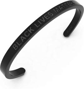 img 3 attached to 🖤 MADIBELLA Adjustable BLM Stainless Steel Cuff Bracelet - Luxury Inspirational Hand Stamped Bangle - Black Lives Matter Design - Suitable for Kids and Adults