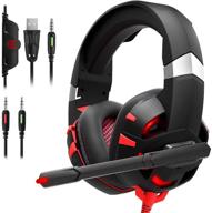 🎮 experience immersive gaming with diowing gaming headset: 7.1 surround sound, noise cancelling mic, led light - xbox one, ps4, pc compatible (red) logo
