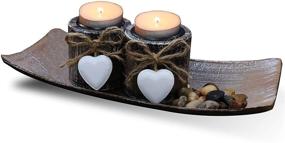 img 4 attached to Fovasen Shabby Chic Tea Light Candle Holders - Romantic Valentines Christmas Decor - Rustic Candle Holder Set with Wooden Votive Candlestick, Tray & Rocks - Ideal for Coffee Dining Table Center Decor - Set of 2
