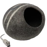 mokoboho 100% wool felt cat cave bed: handmade in nepal, gray stripe design with free mouse toy logo