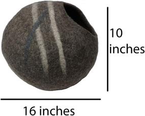 img 1 attached to Mokoboho 100% Wool Felt Cat Cave Bed: Handmade in Nepal, Gray Stripe Design with Free Mouse Toy