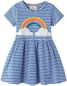 img 4 attached to Girls' Striped Cartoon Applique Playwear Dresses - Optimal for SEO