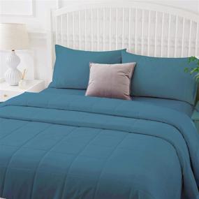 img 3 attached to 🛌 Teal Twin COMFLIVE Lightweight Microfiber Quilted Blanket with Satin Trim - Alternative to Down, Squared Fashion Designs, 3M Moisture Absorption and Removal Treatment