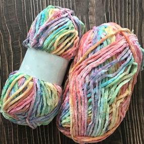 img 3 attached to Clisil 300g 196yd x3 Gradient Velvet Yarn: Crochet Knitting Dyed Rainbow Velvet 🧶 Chenille Yarn for DIY Soft Luxury Headbands, Hats, Scarves, Sweaters, Pillows, Blankets, and Wraps