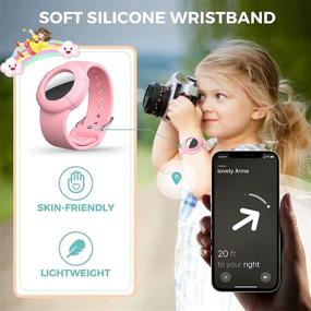img 2 attached to AirTag Wristband Kids(2 Pack) - Soft Silicone Waterproof Airtag Bracelet For Kids - Lightweight GPS Tracker Holder Compatible With Childs Apple Airtag Watch Band Kids (Pink &Amp